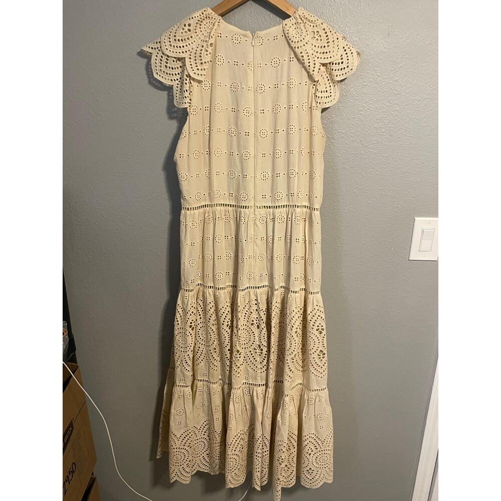 Antonio Melani Dress Womens Size 14 White Eyelet Lace Maxi Sundress Flutter Boho - Picture 2 of 8